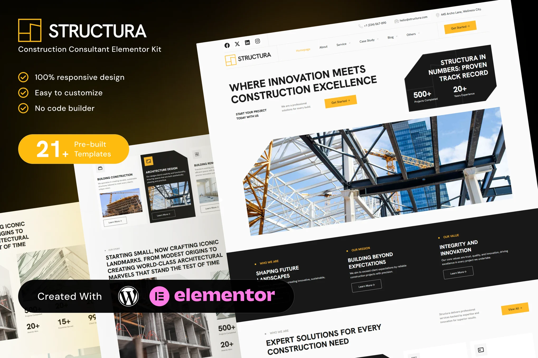 Structura - Kit de plantillas Elementor para consultores de construcción