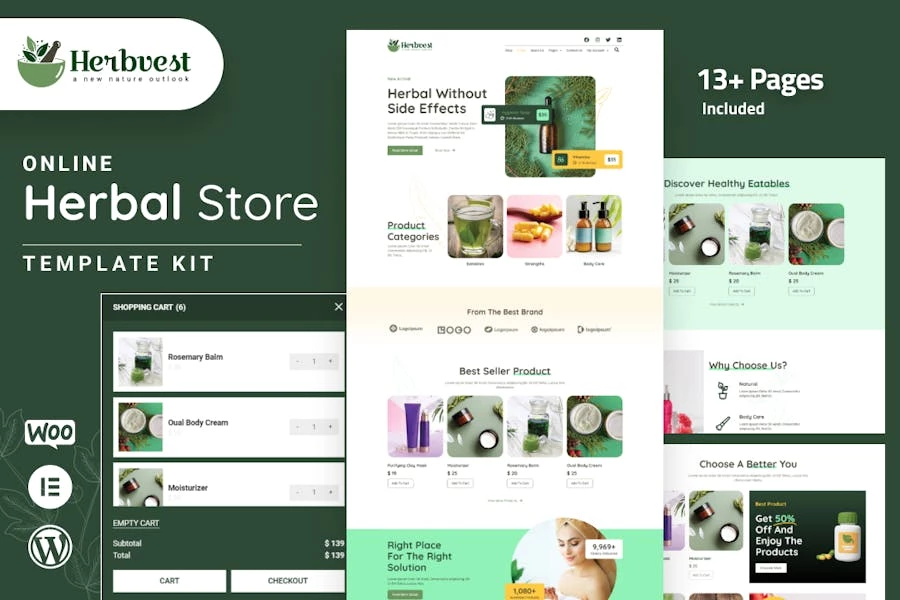 HerbVest - Kit de plantillas Elementor Pro para herbolarios