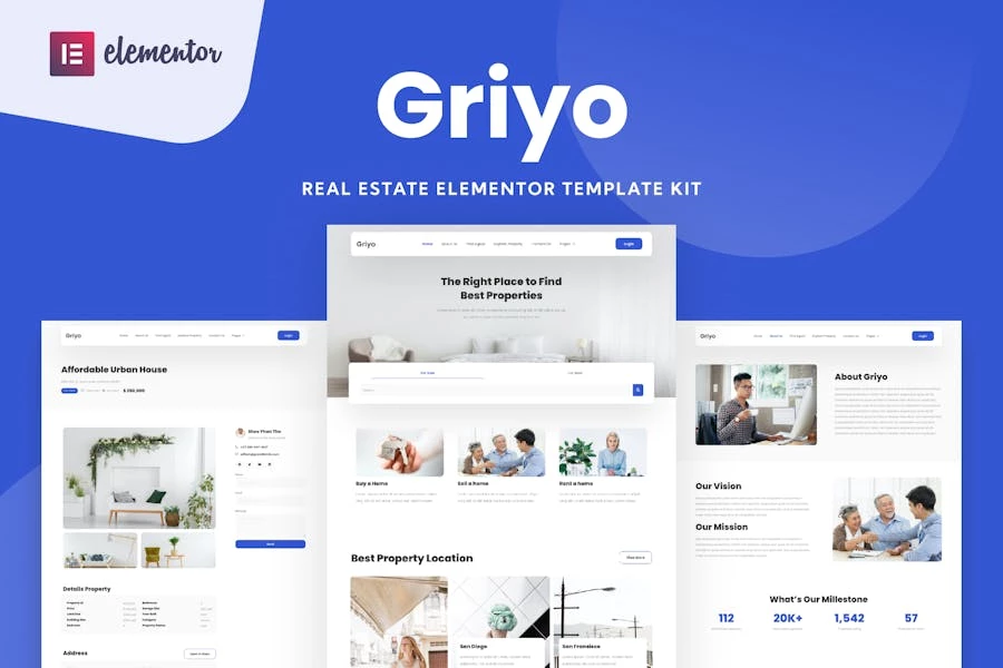 Griyo - Kit de plantillas de Elementor para bienes raíces