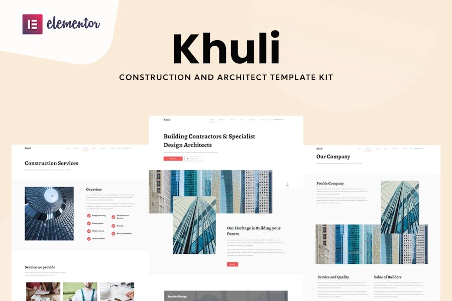 Khuli - Kit de plantillas Elementor Pro de construcción y arquitectura
