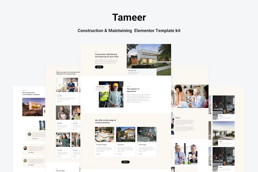Tammer - Kit de Plantillas Elementor para Construcción y Mantenimiento