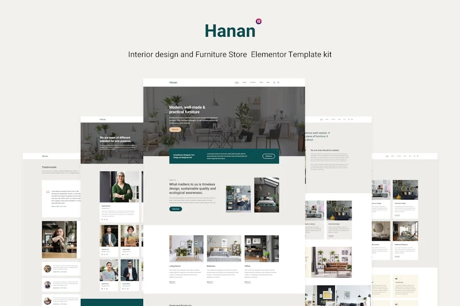 Hanan - Kit de Plantillas Elementor para Tienda de Muebles y Diseño de Interiores