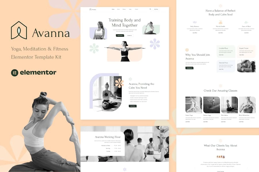 Avanna - Template Kit Elementor para yoga, meditación y acondicionamiento físico