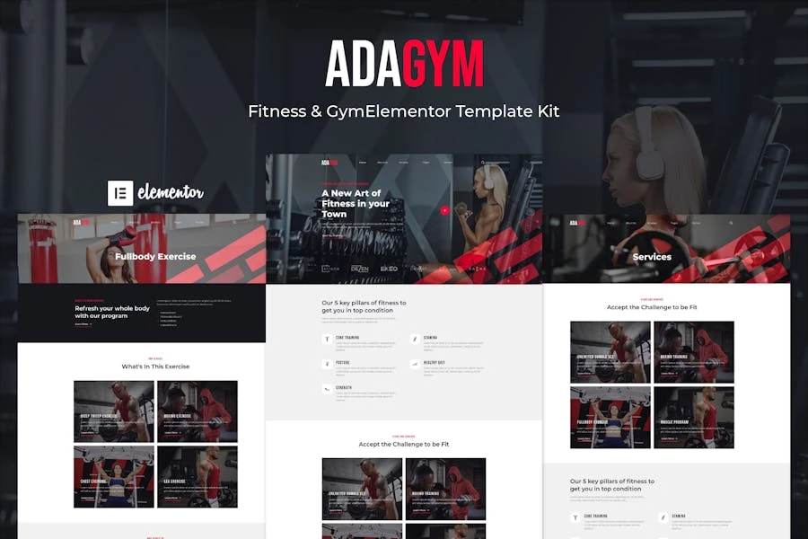 Adagym - Kit de plantillas Elementor para fitness y gimnasio