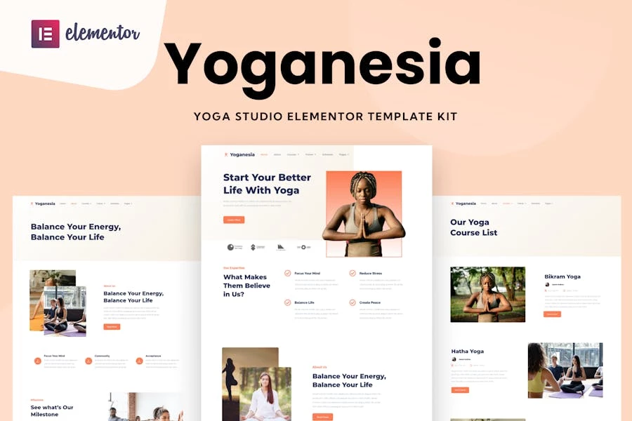 Yoganesia - Kit de plantillas Elementor para entrenamiento de yoga