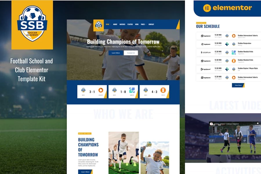 SSB - Template Kit de Elementor para escuelas y clubes de fútbol