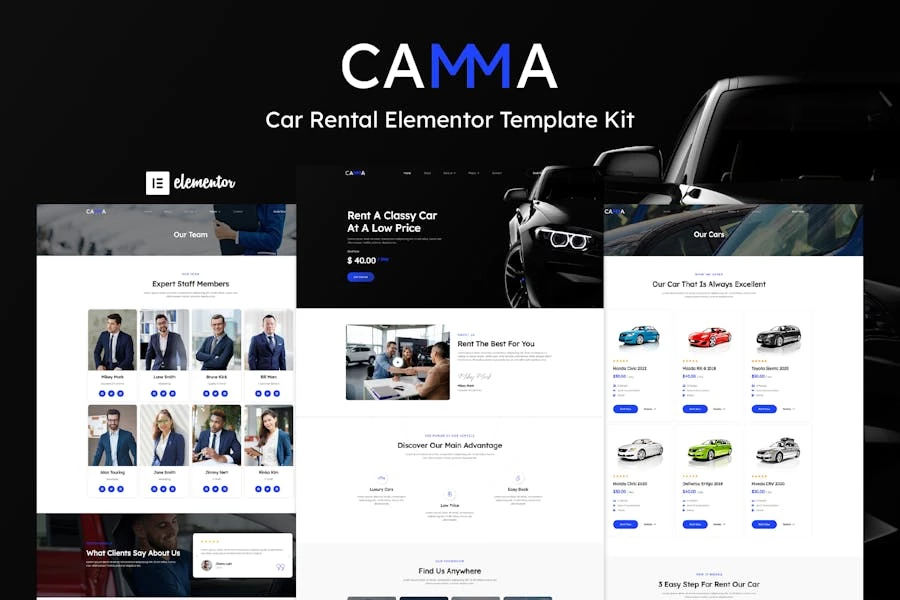 Camma - Kit de plantillas Elementor para alquiler de coches