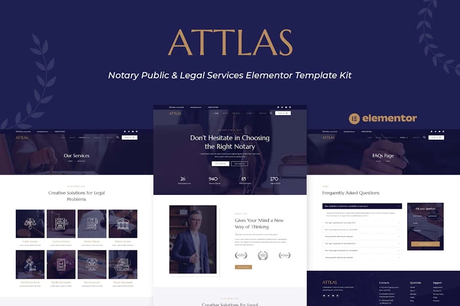 Attlas - Template Kit Elementor de servicios legales y de notaría pública