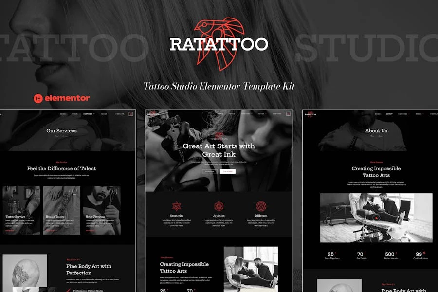 Ratattoo - Template Kit Elementor para Tattoo Studio