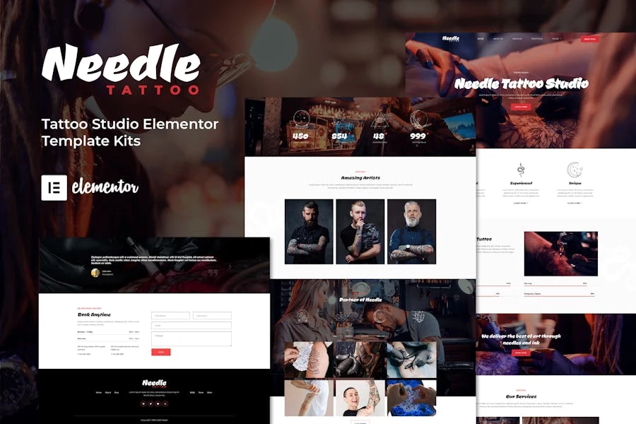 Needle - Kit de plantillas Elementor para estudio de tatuajes
