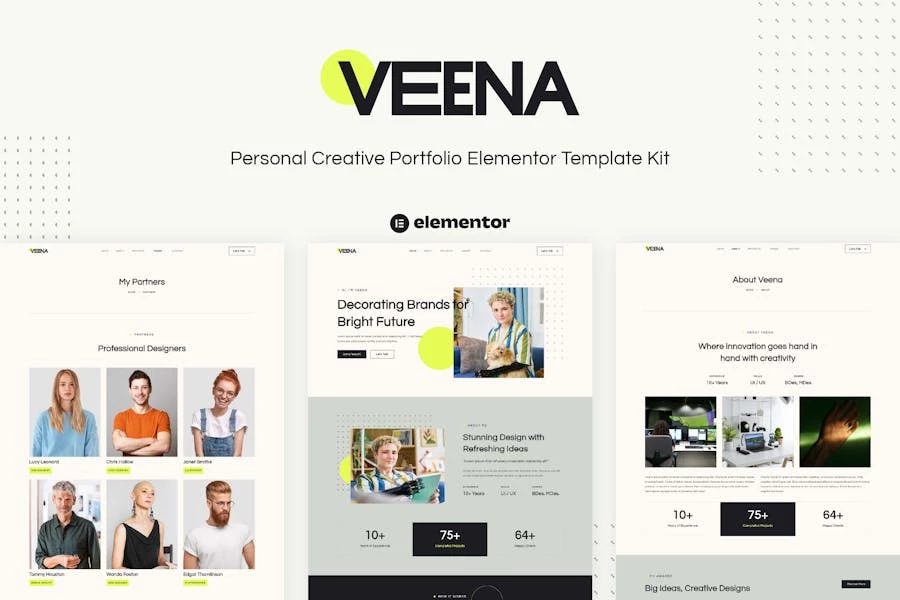 Veena - Template Kit Elementor para Porfolio creativo personal