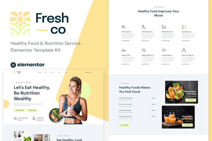 Freshco - Template Kit Elementor para servicios de alimentación y nutrición saludables