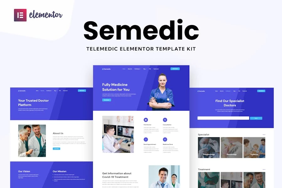 Semedic - Kit de plantillas Elementor de telesalud para médicos