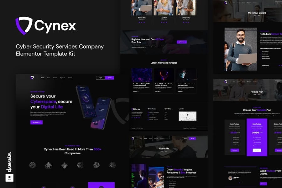 Cynex - Template Kit Elementor para empresas de servicios de ciberseguridad