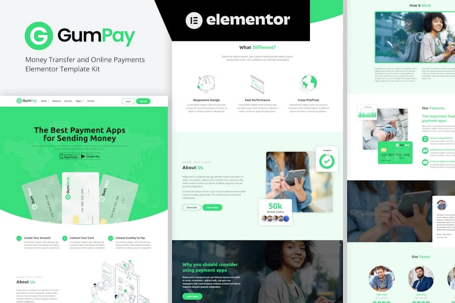 GumPay - Template Kit Elementor para transferencias de dinero y pagos en línea