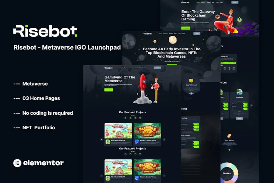 Risebot - Template Kit Elementor de Metaverse IGO Launchpad