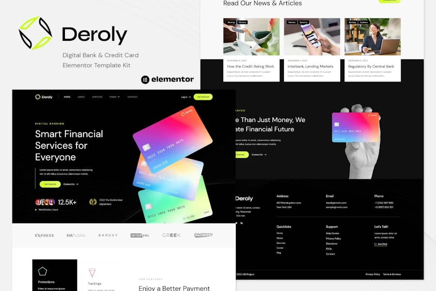 Deroly - Template Kit Elementor para bancos digitales y tarjetas de crédito
