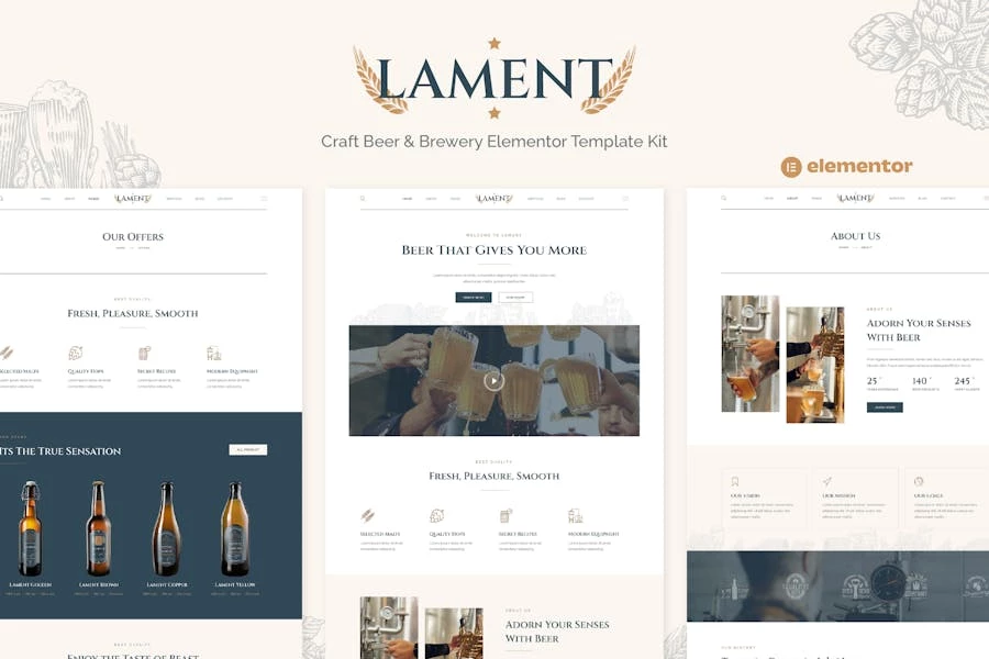 Lament - Template Kit Elementor para cerveza artesanal y cervecería