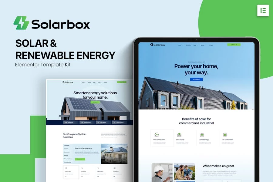 Solarbox - Template Kit Elementor para energía solar y renovable