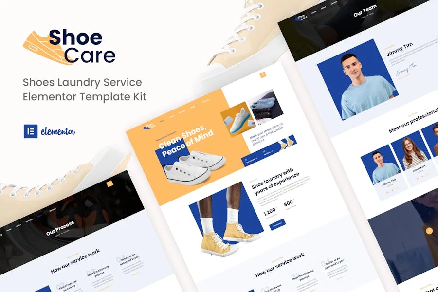Shoecare - Template Kit Elementor para el servicio de lavandería de calzado