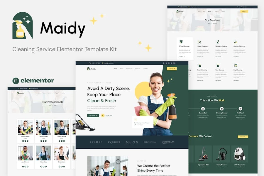 Maidy - Template Kit Elementor para servicio de limpieza