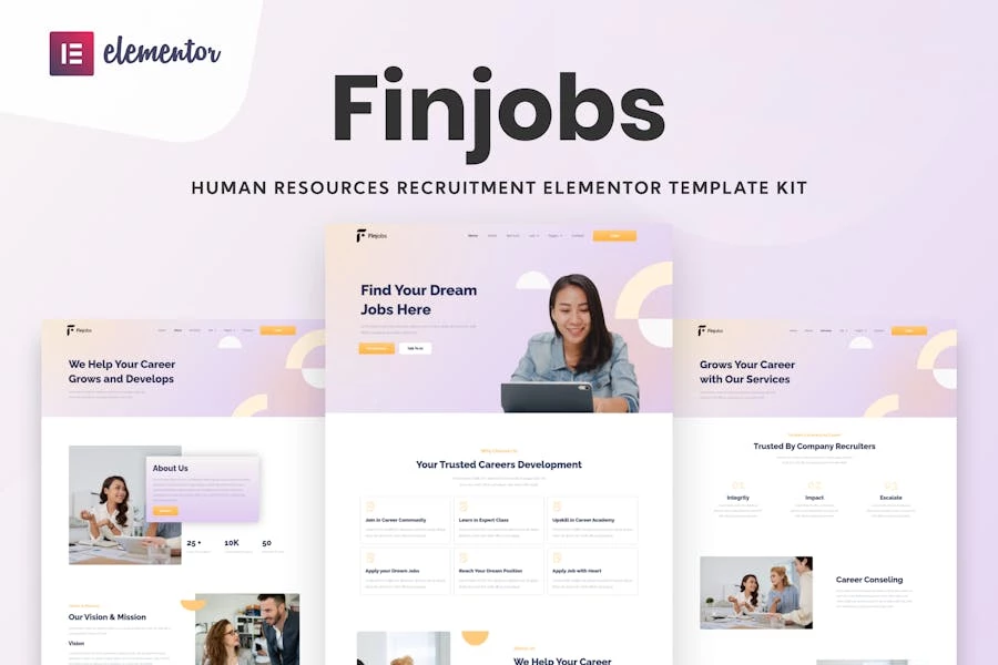 Finjobs - Kit de plantillas de recursos humanos Elementor
