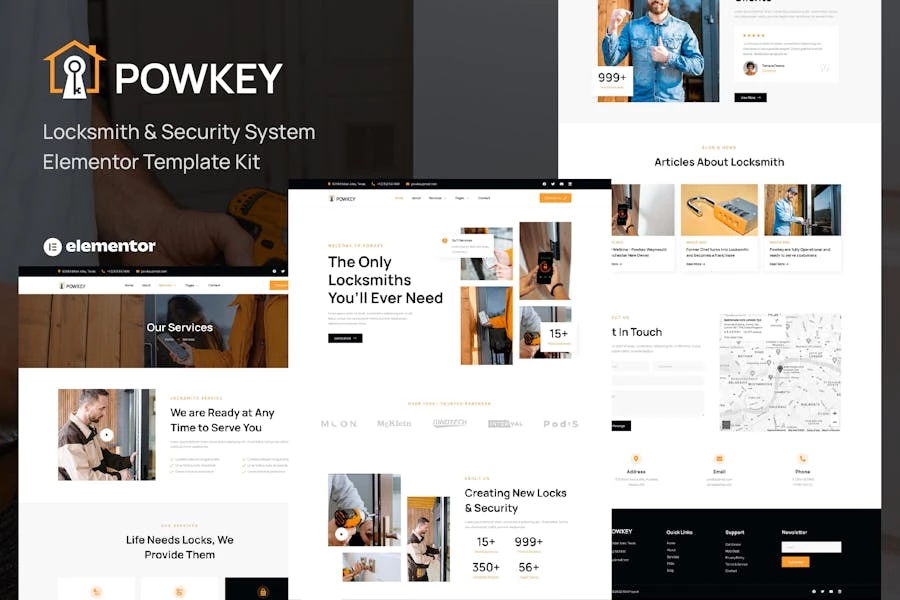 Powkey - Template Kit Elementor de cerrajería y sistema de seguridad