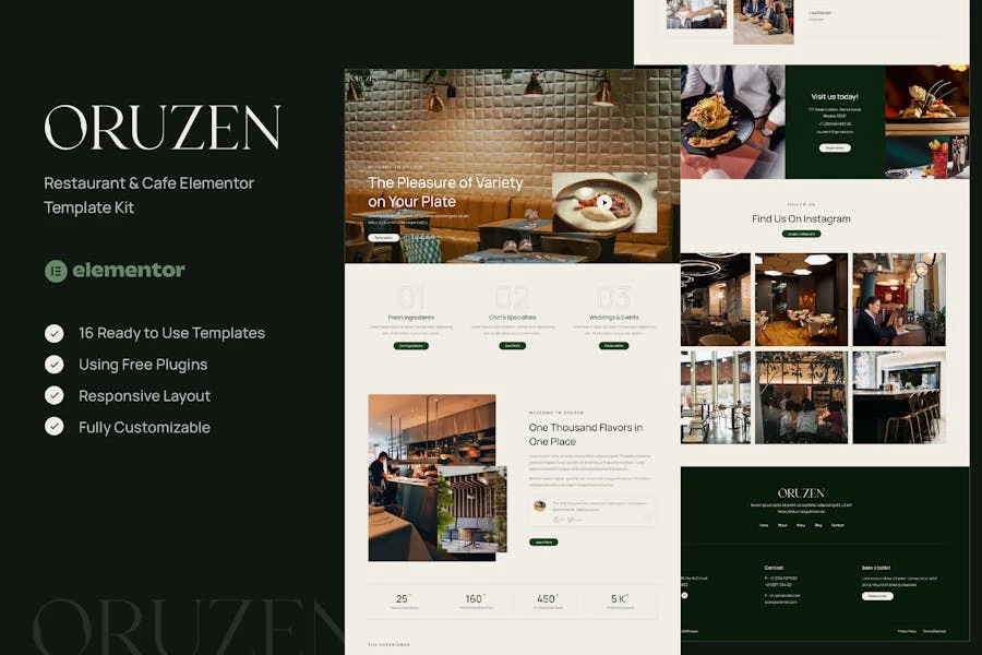 Oruzen - Kit de plantillas Elementor para restaurantes y cafeterías