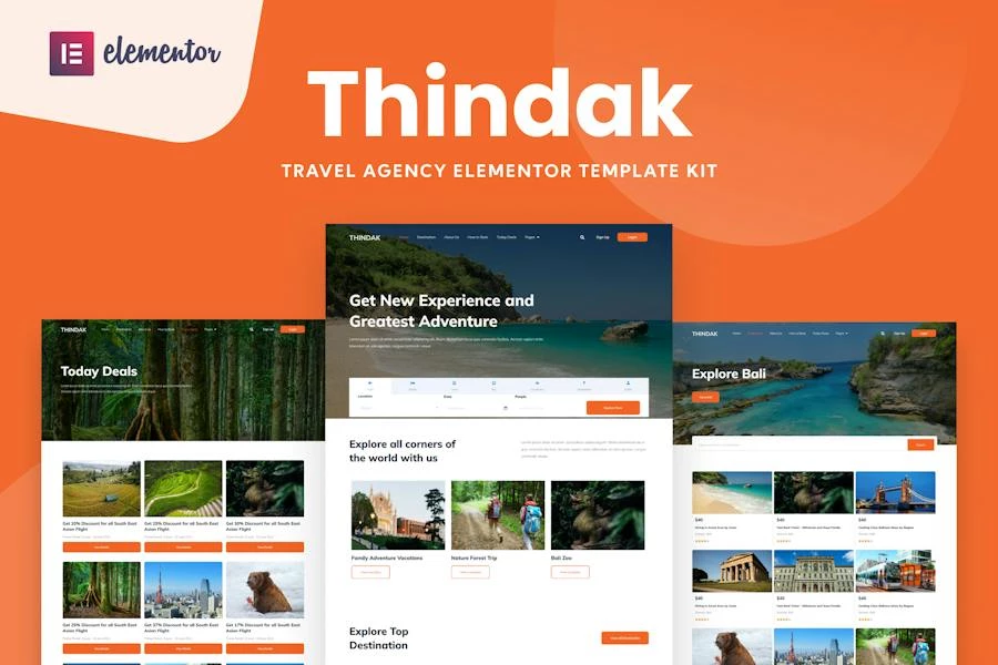 Thindak - Kit de plantillas Elementor para agencias de viajes