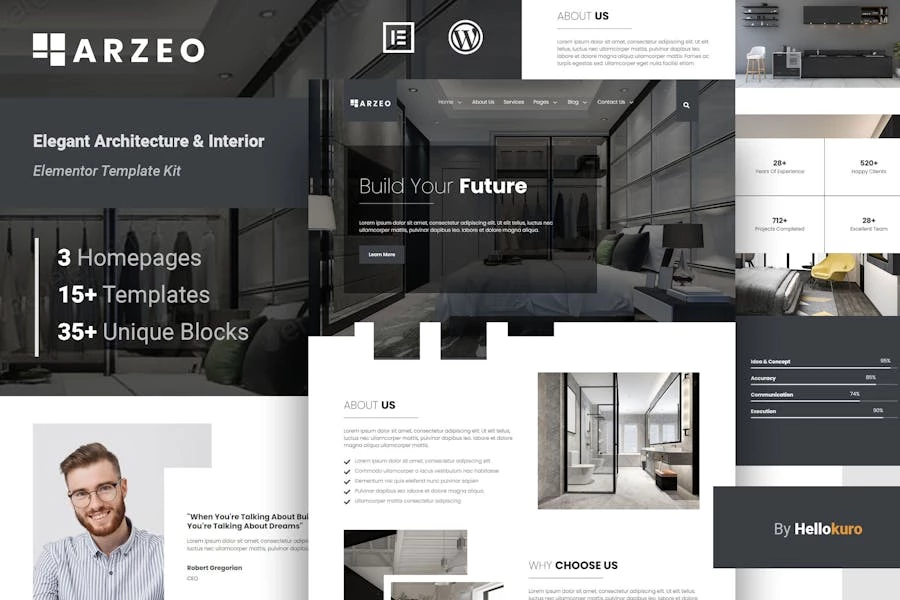 Arzeo - Template Kit Elementor de arquitectura e interiores elegantes