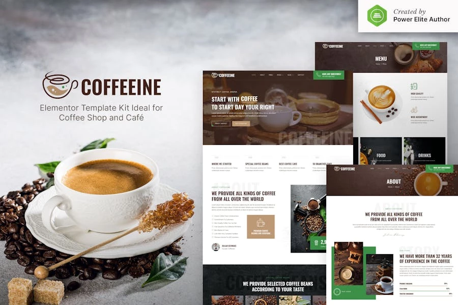 Coffeeine ? Kit de plantillas Elementor para cafeterías y cafés