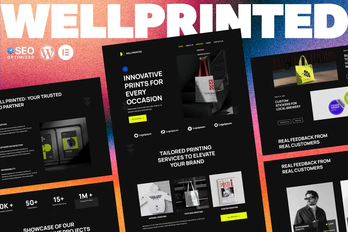 WellPrinted - Kit de plantillas Elementor para servicios de impresión
