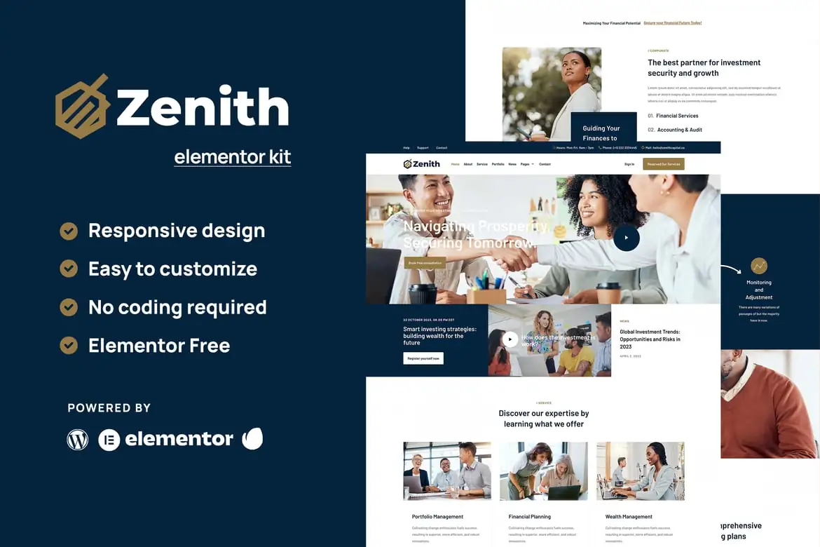 Zenith - Kit de plantillas Elementor para oportunidades de inversión y negocios