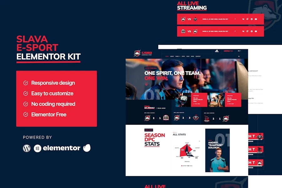 Slava - Template Kit Elementor para deportes electrónicos y juegos