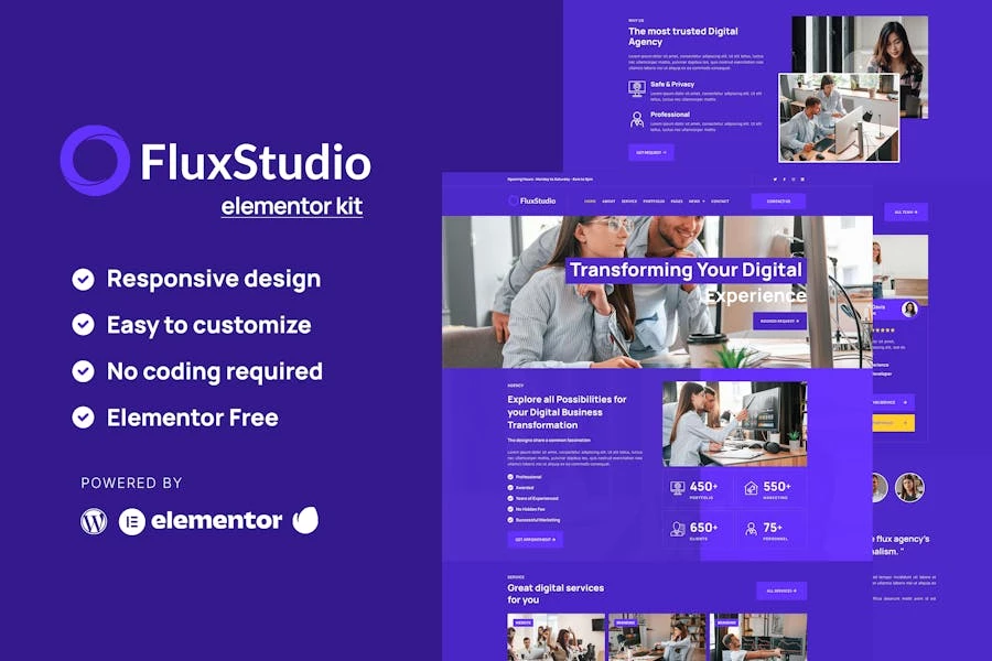 Flux - Template Kit Elementor para Agencia digitales