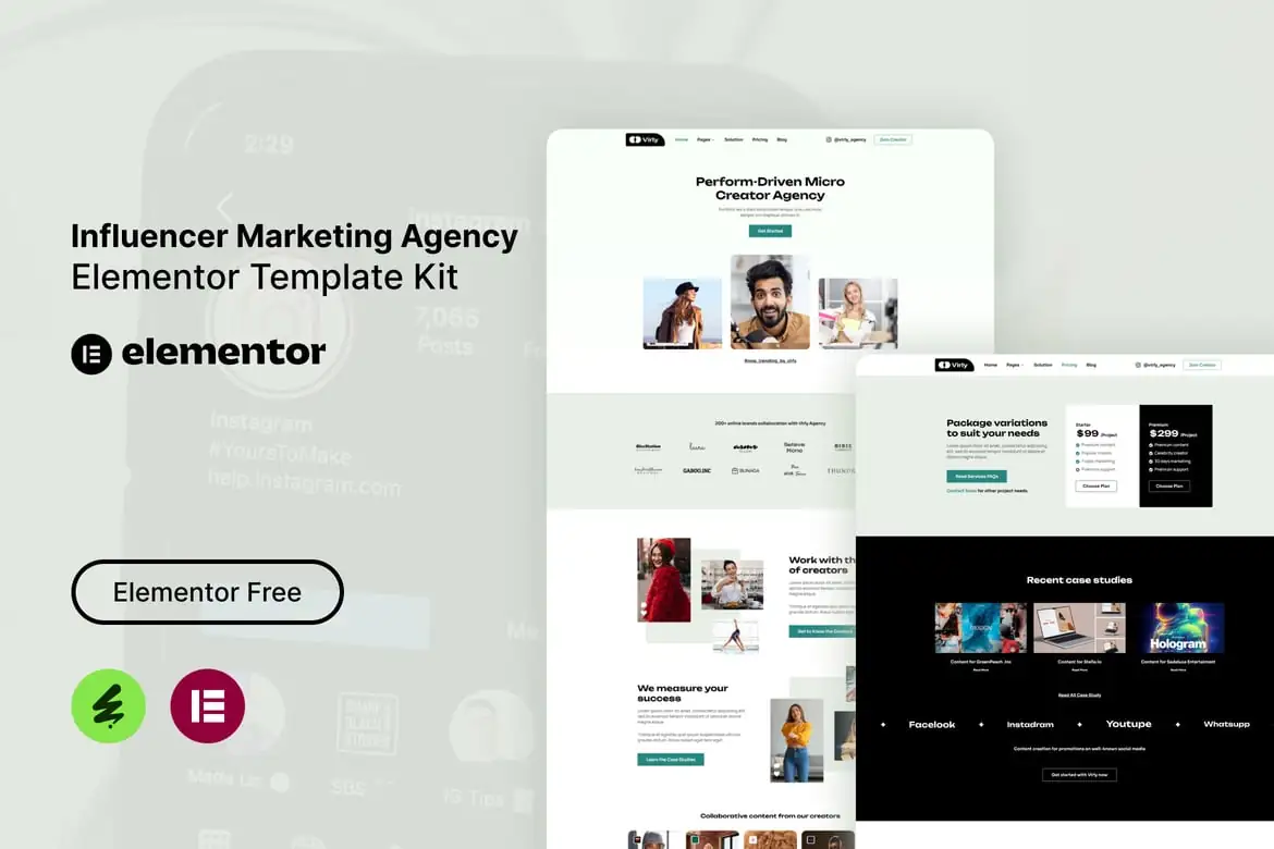Virly - Kit de plantillas Elementor para agencias de marketing de influencers