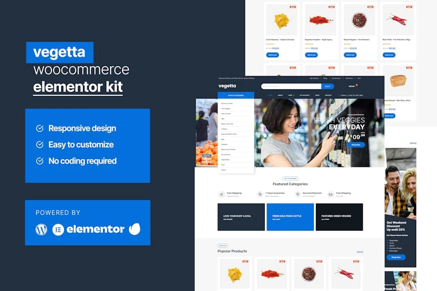 Vegetta - Kit Elementor multipropósito de Woocommerce para supermercados