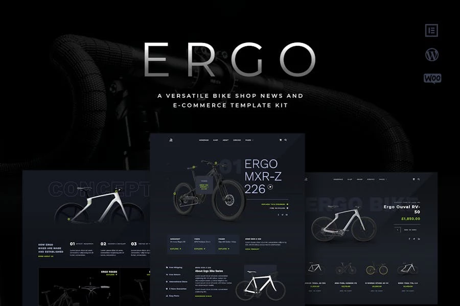 ERGO - Kit de plantillas Elementor para WooCommerce para bicicletas y ciclismo