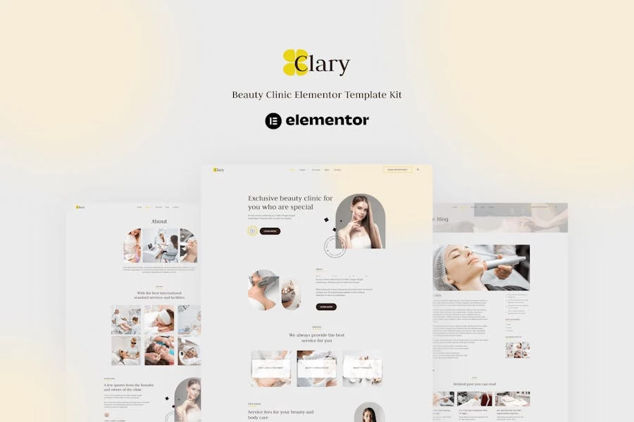 Clary - Kit de plantillas Elementor para clínica de belleza