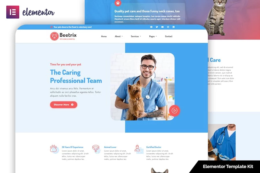 Beetrix - Template Kit Elementor para clínica y hospital de mascotas