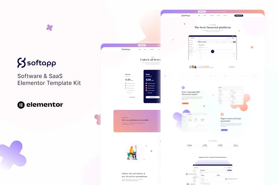 Softapp - Kit de plantillas Elementor para software y SaaS