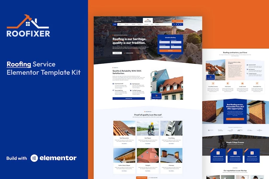 Roofixer - Template Kit Elementor Pro para servicios de techos