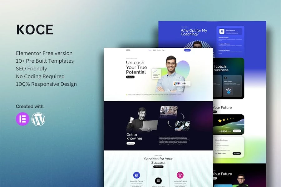 Koce - Kit de plantillas Elementor para Life Coach y Motivator
