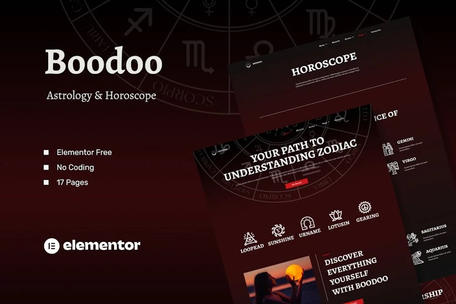 Boodoo - Template Kit Elementor de astrología y horóscopo