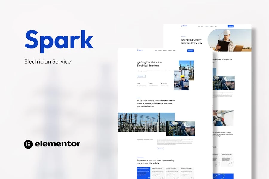 Spark - Kit de plantillas Elementor para servicio de electricistas