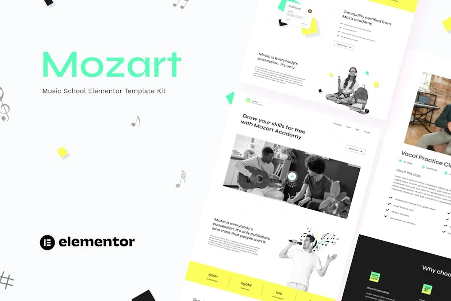Mozart - Template Kit de Elementor para escuelas de música