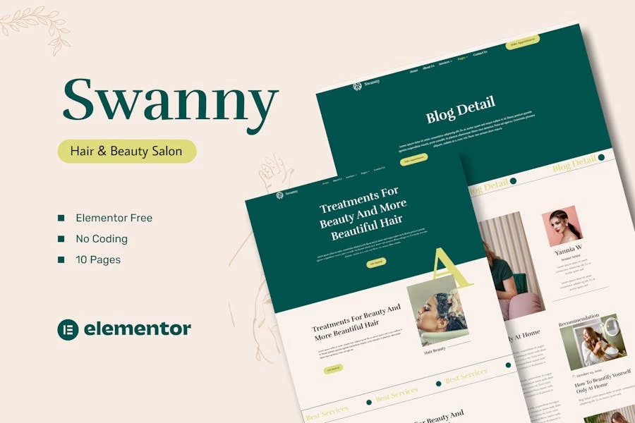 Swanny - Template Kit Elementor para peluquería y salón de belleza
