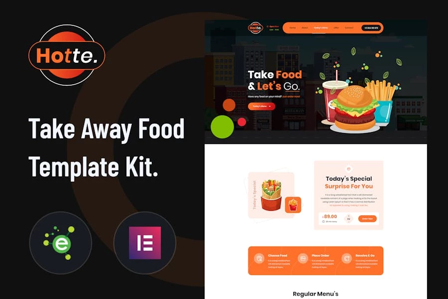 Hotte - Template Kit Elementor para comida para llevar