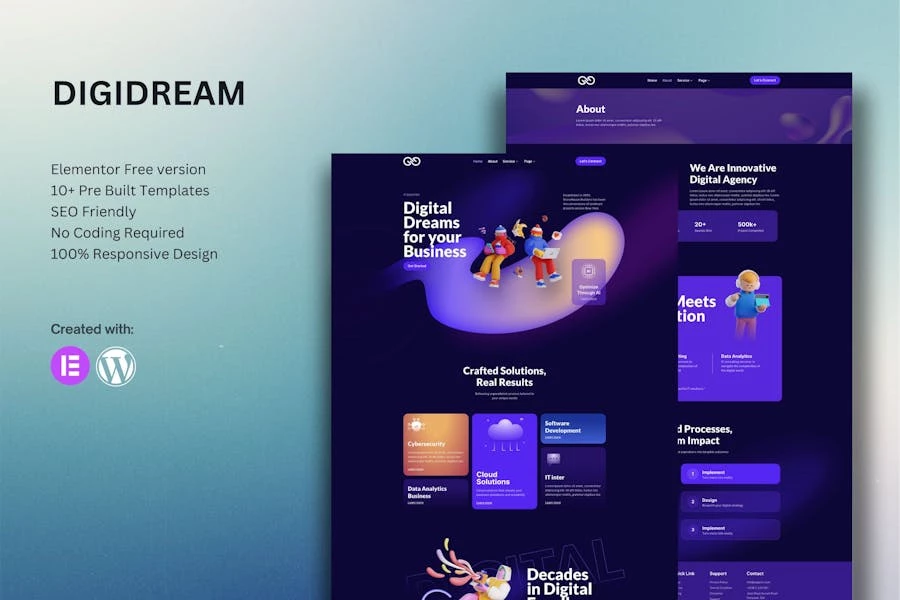 Digidream - Kit de plantillas Elementor para empresas de soluciones de TI