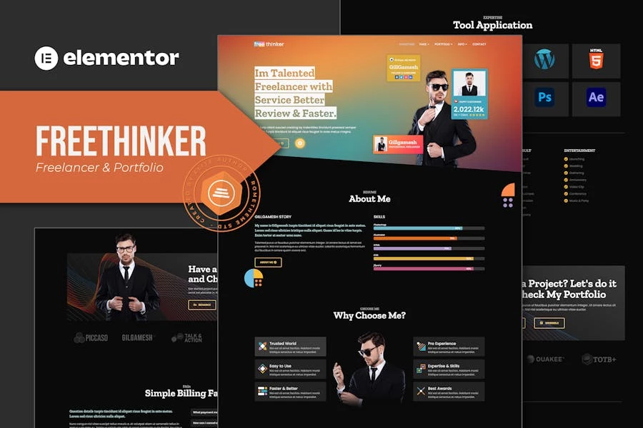 Freethinker - Template Kit de Elementor para autónomos y Porfolio